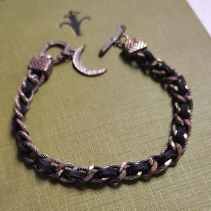 Kazaziye-style Woven Bracelet Moon Charm Toggle Clasp